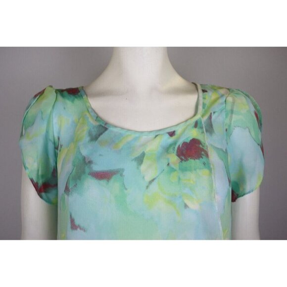 AB STUDIO - WOMEN'S GREEN AND WHITE PRINT SHEER BLOUSE - SIZE XS - Picture 3 of 10